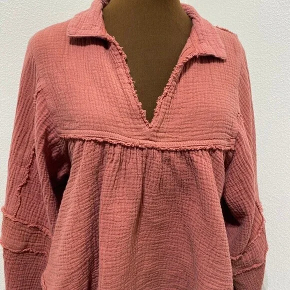 Free People Gauze Silver Lining Balloon Sleeve Shirt Top XS - Picture 2 of 10